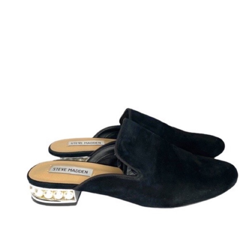 Steve Madden Suede Loafer Mules with Pearl Details Black Size 7.5
